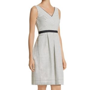 WHBM SLEEVELESS TEXTURED DOT FIT & FLARE DRESS